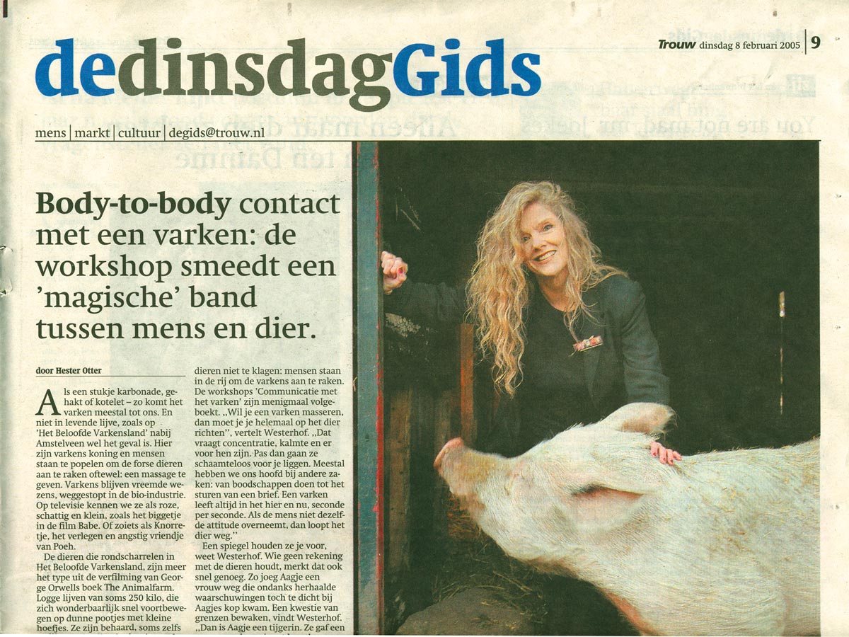 Trouw - Body to body contact met een varken - interview met Dafne Westerhof van Het Beloofde Varkensland